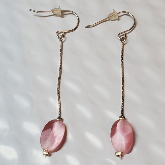 Pink Bead & Silver Drop Earrings - Picture 3 of 7